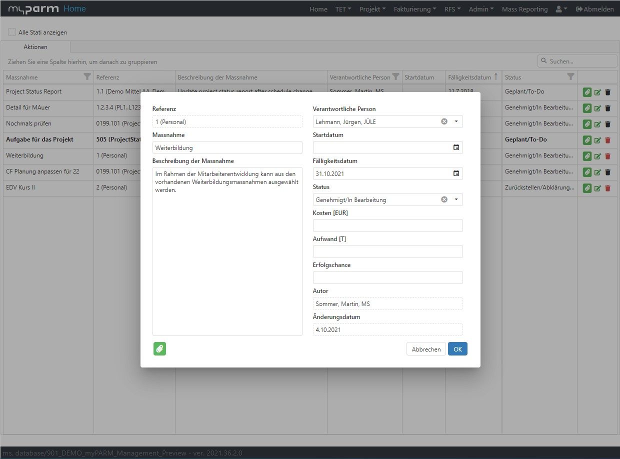 Aufgabenmanagement PC mit Eingabemaske Aufgabenverwaltung in myPARM