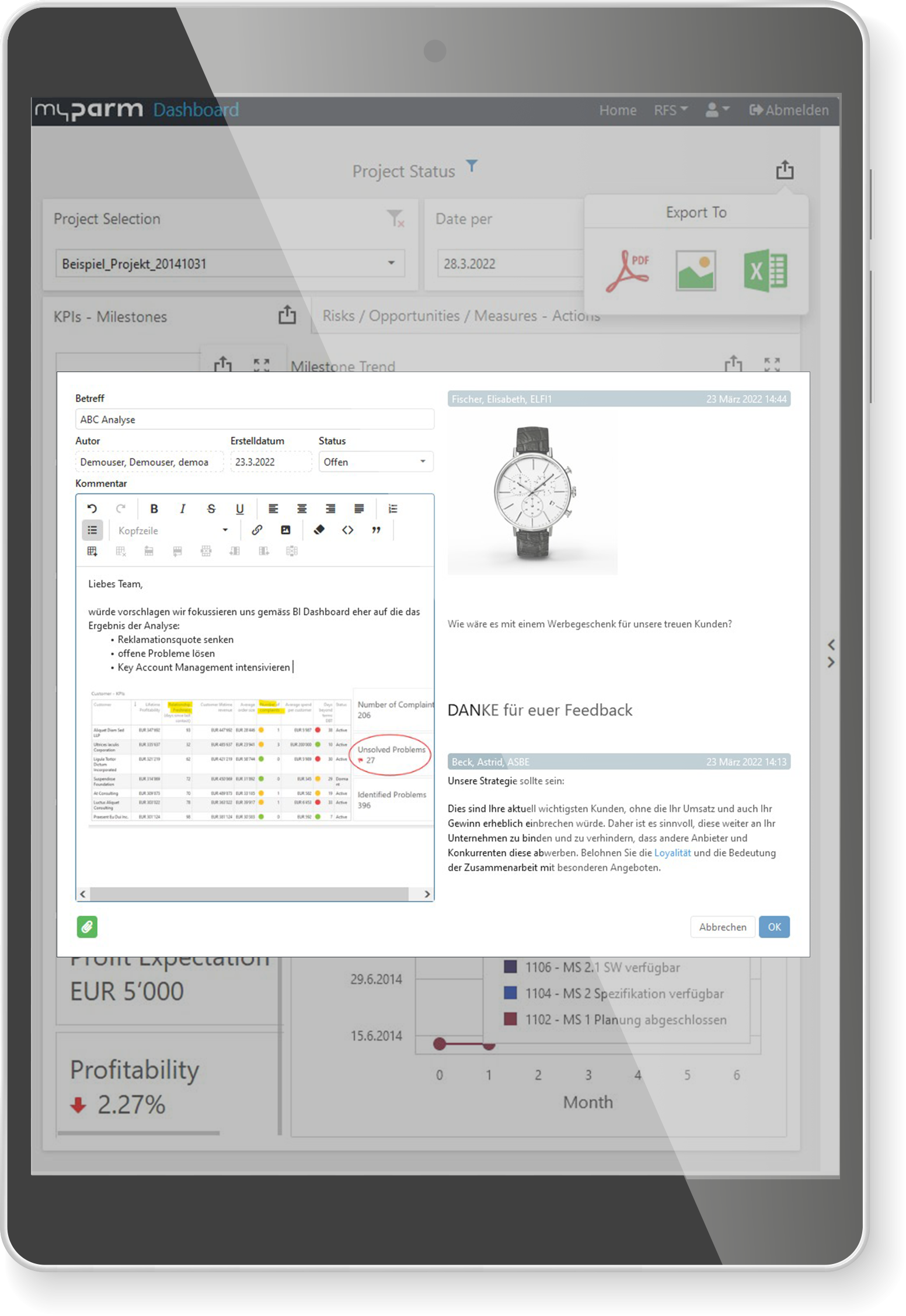 myPARM BI funzione commento