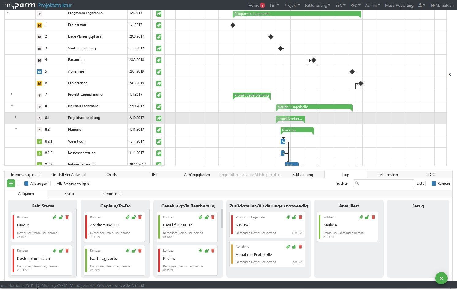Hybrides Projektmanagement mit Gantt-Diagramm und Kanban-Board